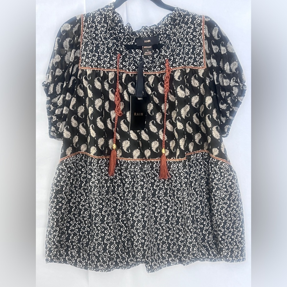 RAin Black and White Patterned Blouse 1X NWT